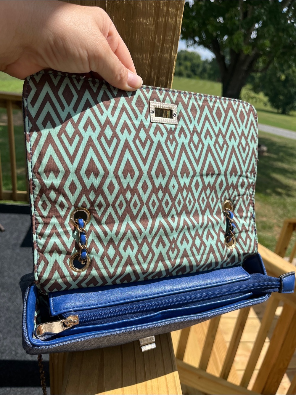 Caprese Textured Crossbody Bag, Blue Denim Textured Material - Picture 14 of 16
